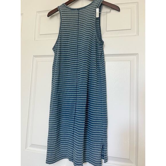 Coastal Blue Stripe Cotton Pocket Tank Dress Short Small Nautical Light Cover Up - Picture 6 of 7